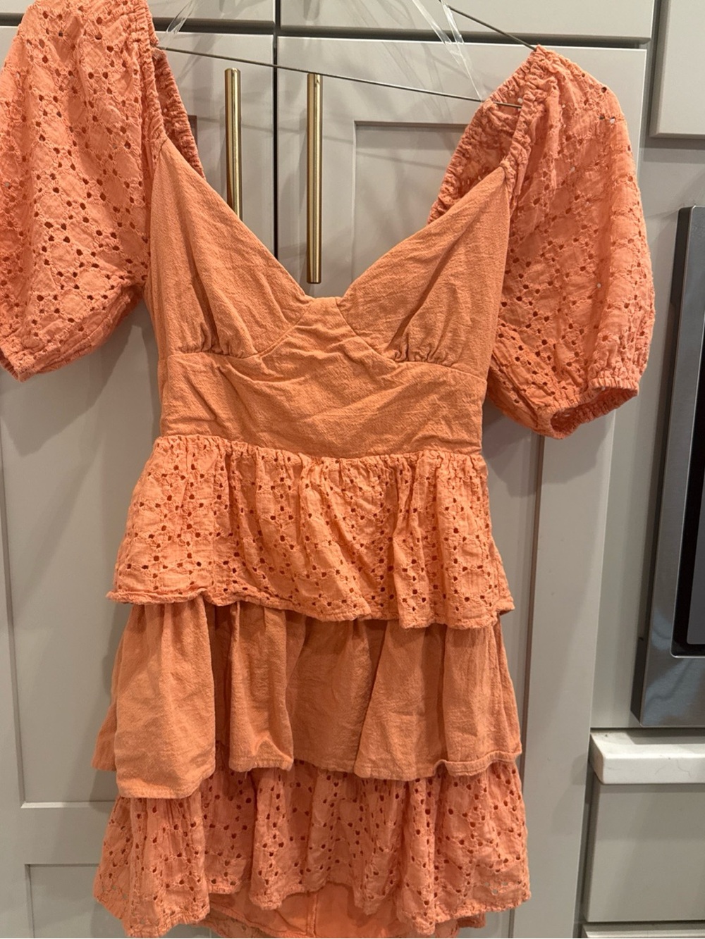 LaLavon Coral Dress Layered Ruffled Eyelet Small